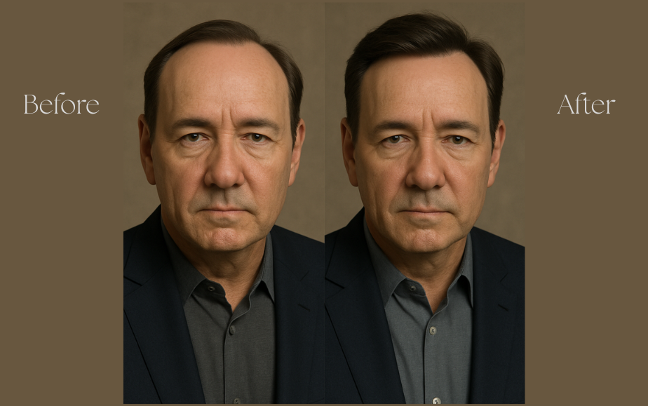 Kevin Spacey before and after non surgical hair replacement