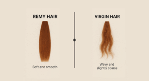 Comparison of Remy vs Virgin hair, highlighting differences in texture and appearance.