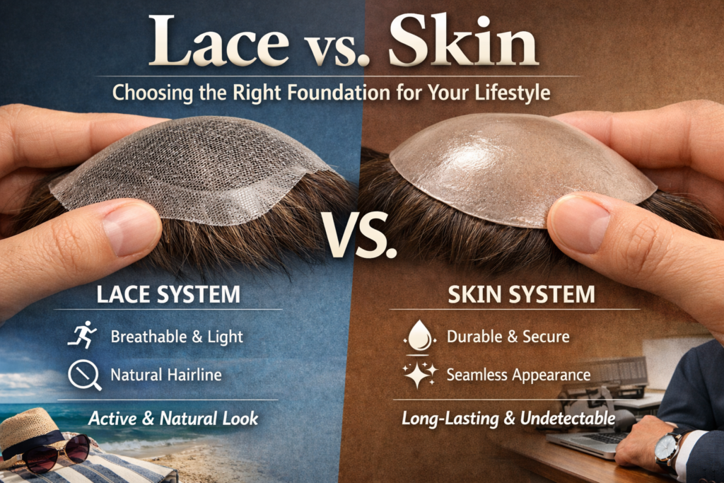 differentiating lace base vs. skin base hair replacement systems