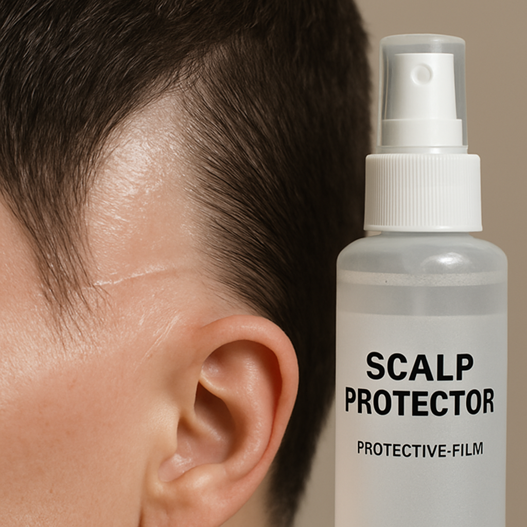 Image showing mens partial hair loss and a scalp protector.